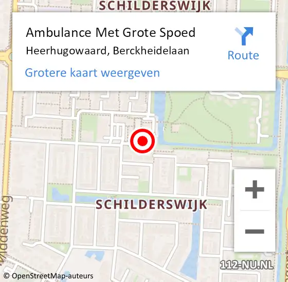 Locatie op kaart van de 112 melding: Ambulance Met Grote Spoed Naar Heerhugowaard, Berckheidelaan op 19 september 2017 14:42