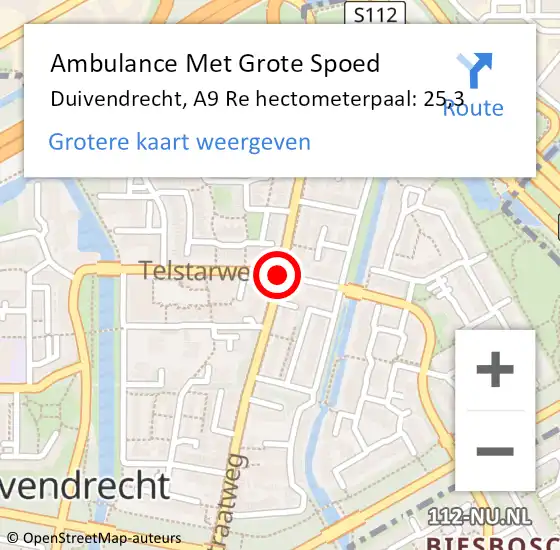 Locatie op kaart van de 112 melding: Ambulance Met Grote Spoed Naar Duivendrecht, A10 Re op 19 september 2017 14:43