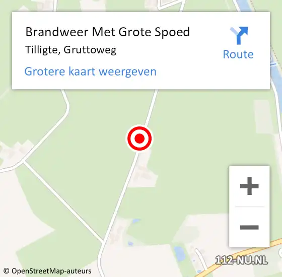 Locatie op kaart van de 112 melding: Brandweer Met Grote Spoed Naar Tilligte, Gruttoweg op 19 september 2017 14:59