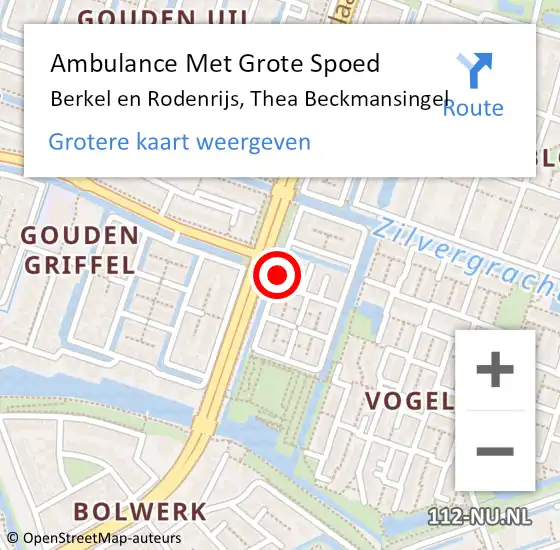 Locatie op kaart van de 112 melding: Ambulance Met Grote Spoed Naar Berkel en Rodenrijs, Thea Beckmansingel op 19 september 2017 15:02