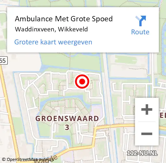 Locatie op kaart van de 112 melding: Ambulance Met Grote Spoed Naar Waddinxveen, Wikkeveld op 19 september 2017 15:52