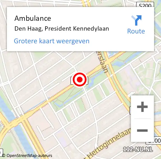 Locatie op kaart van de 112 melding: Ambulance Den Haag, President Kennedylaan op 19 september 2017 15:53