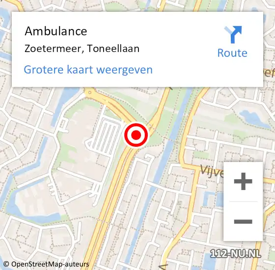 Locatie op kaart van de 112 melding: Ambulance Zoetermeer, Toneellaan op 19 september 2017 15:57