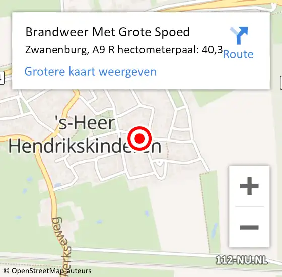 Locatie op kaart van de 112 melding: Brandweer Met Grote Spoed Naar Zwanenburg, A9 R hectometerpaal: 40,3 op 19 september 2017 16:51