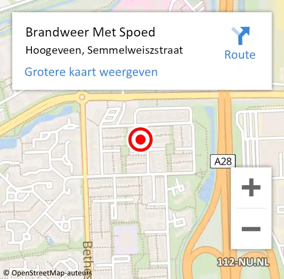 Locatie op kaart van de 112 melding: Brandweer Met Spoed Naar Hoogeveen, Semmelweiszstraat op 19 september 2017 17:04