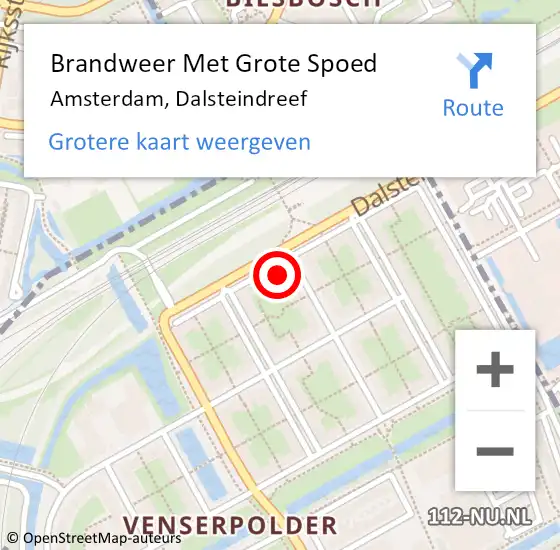 Locatie op kaart van de 112 melding: Brandweer Met Grote Spoed Naar Amsterdam, Dalsteindreef op 19 september 2017 17:41