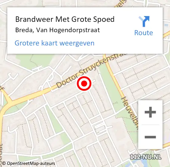 Locatie op kaart van de 112 melding: Brandweer Met Grote Spoed Naar Breda, Van Hogendorpstraat op 19 september 2017 18:08