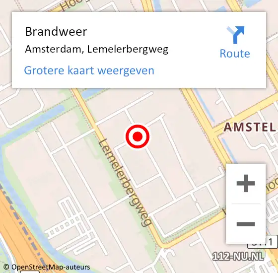 Locatie op kaart van de 112 melding: Brandweer Amsterdam, Lemelerbergweg op 19 september 2017 18:12