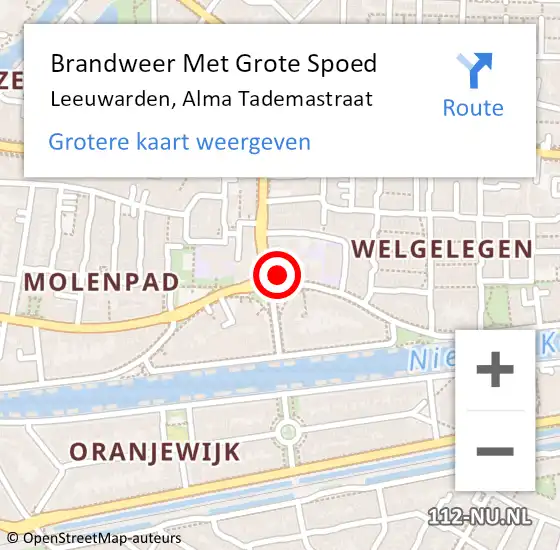 Locatie op kaart van de 112 melding: Brandweer Met Grote Spoed Naar Leeuwarden, Alma Tademastraat op 19 september 2017 18:38