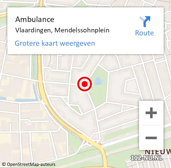 Locatie op kaart van de 112 melding: Ambulance Vlaardingen, Mendelssohnplein op 19 september 2017 18:59