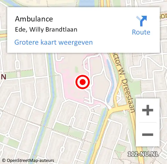 Locatie op kaart van de 112 melding: Ambulance Ede, Willy Brandtlaan op 19 september 2017 19:01