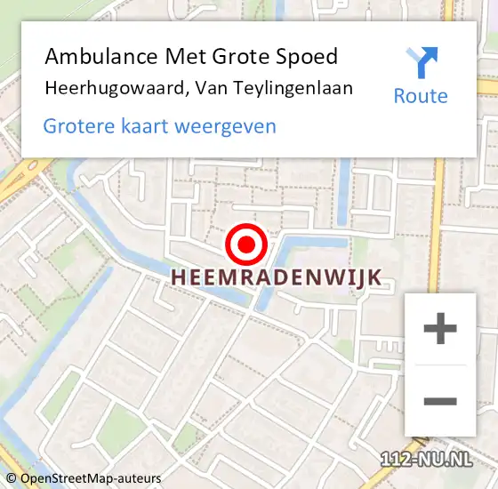 Locatie op kaart van de 112 melding: Ambulance Met Grote Spoed Naar Heerhugowaard, Van Teylingenlaan op 19 september 2017 19:02