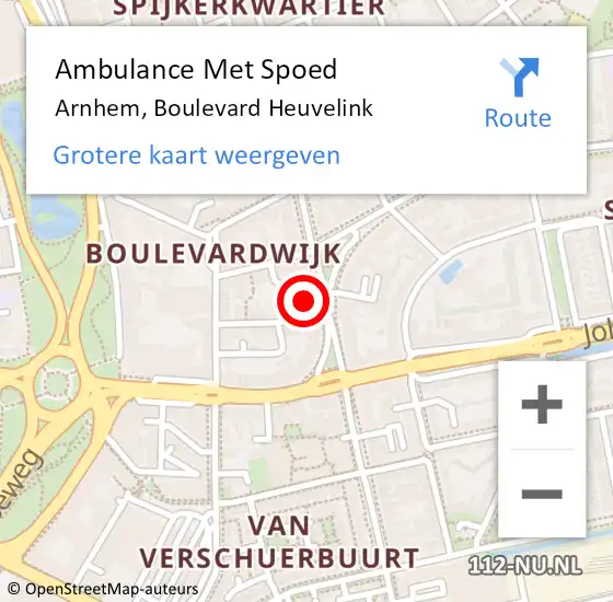 Locatie op kaart van de 112 melding: Ambulance Met Spoed Naar Arnhem, Boulevard Heuvelink op 19 september 2017 19:11