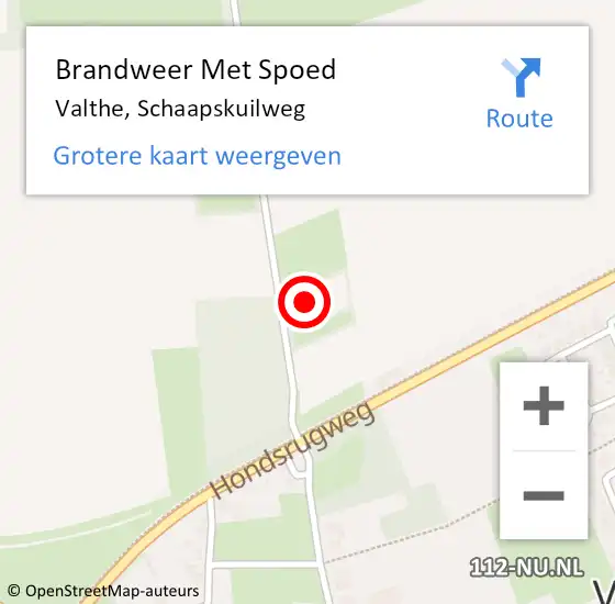 Locatie op kaart van de 112 melding: Brandweer Met Spoed Naar Valthe, Schaapskuilweg op 19 september 2017 19:15