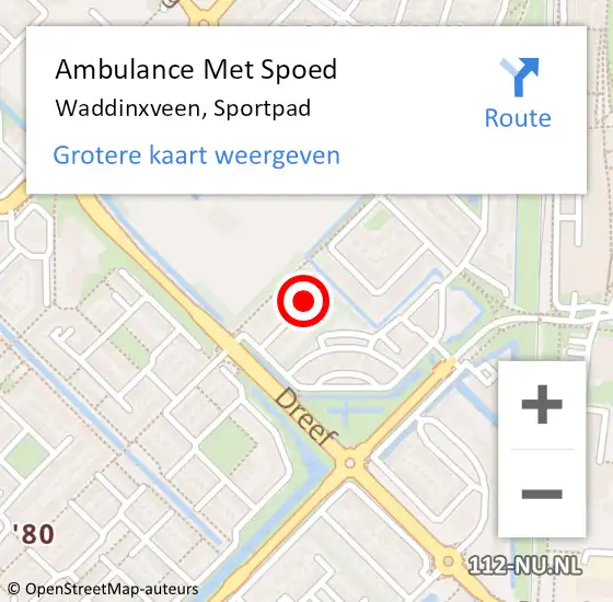 Locatie op kaart van de 112 melding: Ambulance Met Spoed Naar Waddinxveen, Sportpad op 19 september 2017 19:48