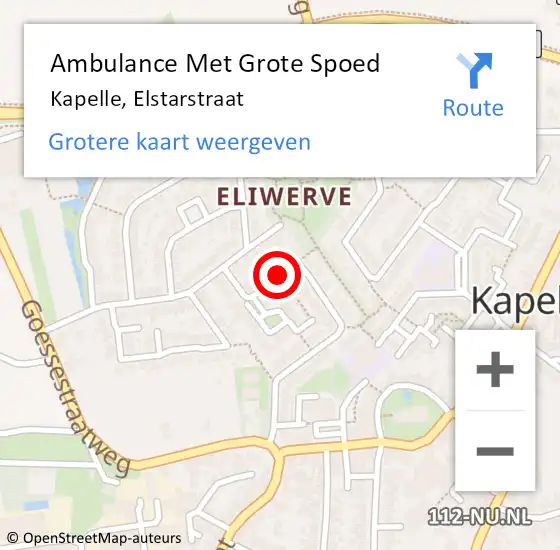 Locatie op kaart van de 112 melding: Ambulance Met Grote Spoed Naar Kapelle, Elstarstraat op 19 september 2017 20:04