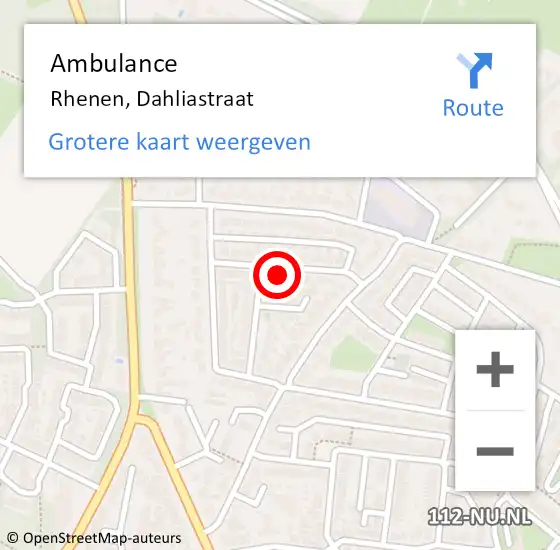 Locatie op kaart van de 112 melding: Ambulance Rhenen, Dahliastraat op 19 september 2017 20:43