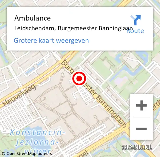 Locatie op kaart van de 112 melding: Ambulance Leidschendam, Burgemeester Banninglaan op 19 september 2017 21:02