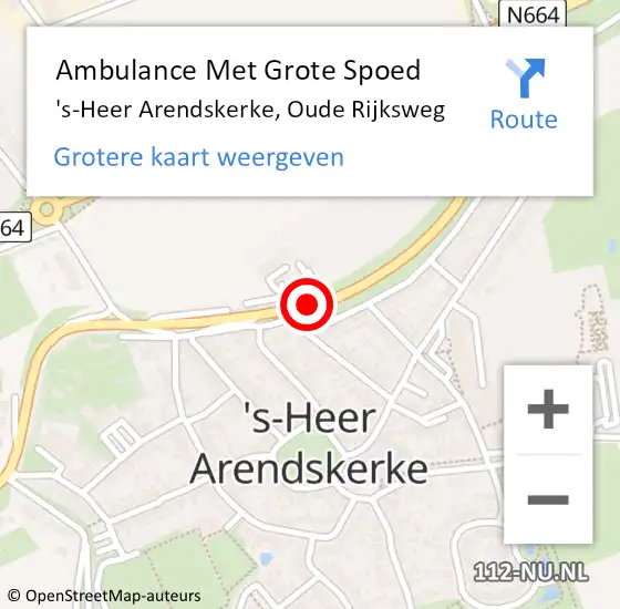 Locatie op kaart van de 112 melding: Ambulance Met Grote Spoed Naar 's-Heer Arendskerke, Oude Rijksweg op 19 september 2017 21:07