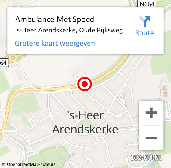 Locatie op kaart van de 112 melding: Ambulance Met Spoed Naar 's-Heer Arendskerke, Oude Rijksweg op 19 september 2017 21:07