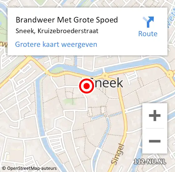 Locatie op kaart van de 112 melding: Brandweer Met Grote Spoed Naar Sneek, Kruizebroederstraat op 19 september 2017 21:07