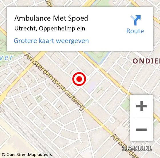 Locatie op kaart van de 112 melding: Ambulance Met Spoed Naar Utrecht, Oppenheimplein op 19 september 2017 21:18