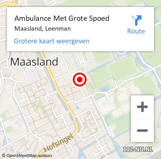 Locatie op kaart van de 112 melding: Ambulance Met Grote Spoed Naar Maasland, Leenman op 19 september 2017 21:57