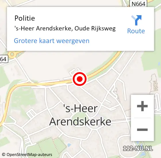 Locatie op kaart van de 112 melding: Politie 's-Heer Arendskerke, Oude Rijksweg op 19 september 2017 22:00