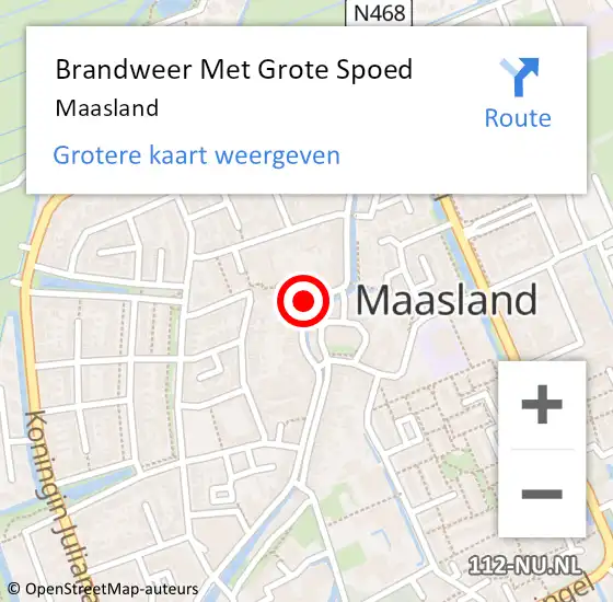 Locatie op kaart van de 112 melding: Brandweer Met Grote Spoed Naar Maasland op 19 september 2017 22:14