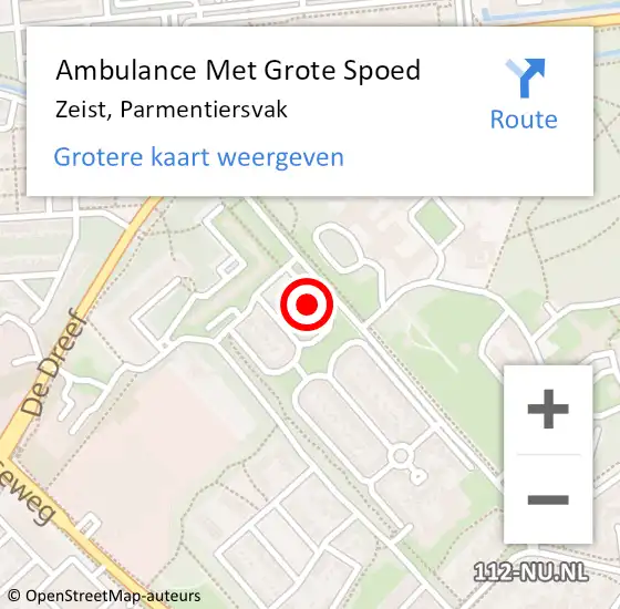 Locatie op kaart van de 112 melding: Ambulance Met Grote Spoed Naar Zeist, Parmentiersvak op 19 september 2017 22:39