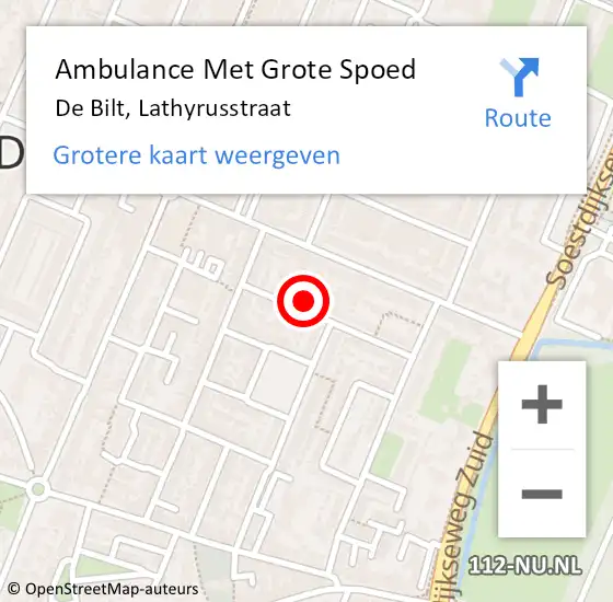 Locatie op kaart van de 112 melding: Ambulance Met Grote Spoed Naar De Bilt, Lathyrusstraat op 19 september 2017 22:53