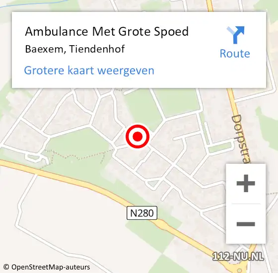 Locatie op kaart van de 112 melding: Ambulance Met Grote Spoed Naar Baexem, Tiendenhof op 19 september 2017 22:54