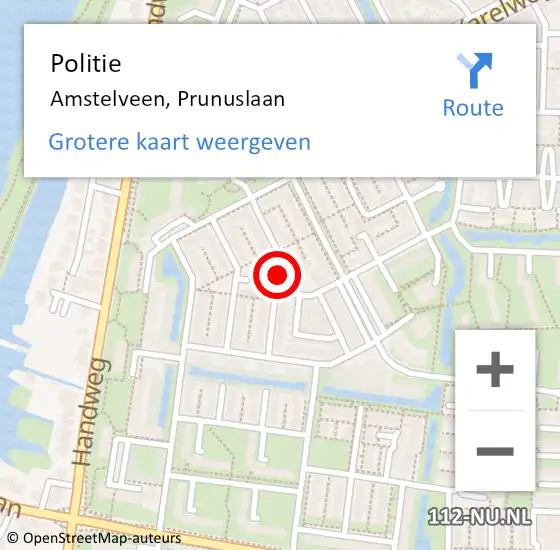 Locatie op kaart van de 112 melding: Politie Amstelveen, Prunuslaan op 19 september 2017 23:41