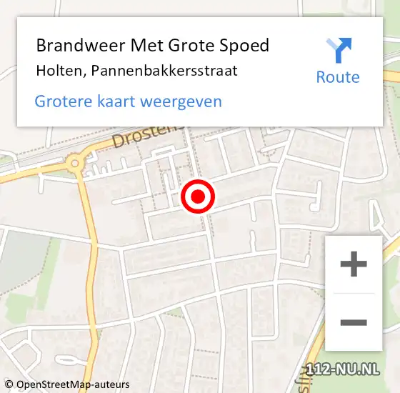 Locatie op kaart van de 112 melding: Brandweer Met Grote Spoed Naar Holten, Pannenbakkersstraat op 20 september 2017 00:18