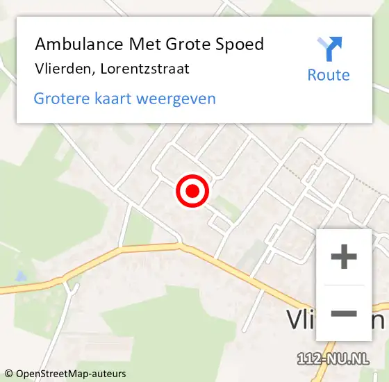 Locatie op kaart van de 112 melding: Ambulance Met Grote Spoed Naar Vlierden, Lorentzstraat op 20 september 2017 01:46