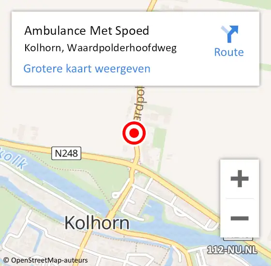 Locatie op kaart van de 112 melding: Ambulance Met Spoed Naar Kolhorn, Waardpolderhoofdweg op 20 september 2017 06:11