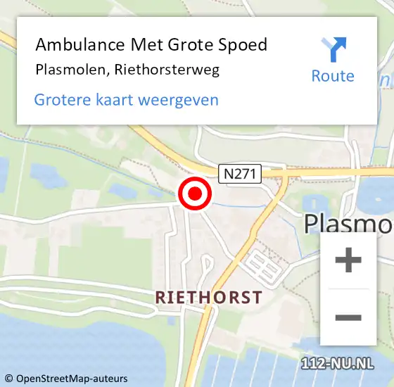 Locatie op kaart van de 112 melding: Ambulance Met Grote Spoed Naar Plasmolen, Riethorsterweg op 20 september 2017 07:30