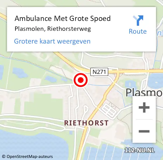 Locatie op kaart van de 112 melding: Ambulance Met Grote Spoed Naar Plasmolen, Riethorsterweg op 20 september 2017 07:31