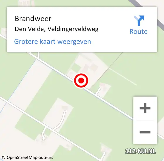 Locatie op kaart van de 112 melding: Brandweer Den Velde, Veldingerveldweg op 20 september 2017 08:02