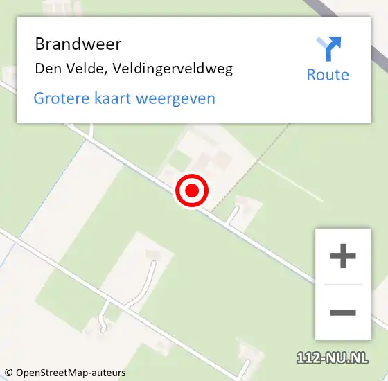 Locatie op kaart van de 112 melding: Brandweer Den Velde, Veldingerveldweg op 20 september 2017 08:31