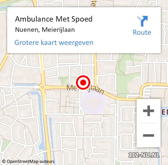 Locatie op kaart van de 112 melding: Ambulance Met Spoed Naar Nuenen, Meierijlaan op 20 september 2017 08:46