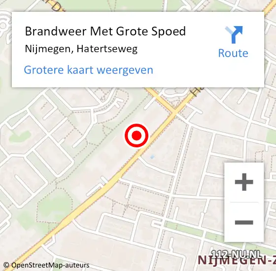 Locatie op kaart van de 112 melding: Brandweer Met Grote Spoed Naar Nijmegen, Hatertseweg op 20 september 2017 09:09