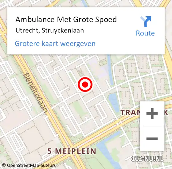 Locatie op kaart van de 112 melding: Ambulance Met Grote Spoed Naar Utrecht, Struyckenlaan op 20 september 2017 09:09