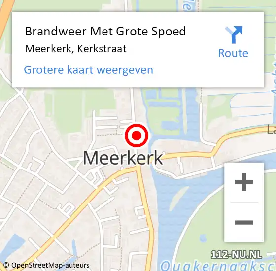 Locatie op kaart van de 112 melding: Brandweer Met Grote Spoed Naar Meerkerk, Kerkstraat op 20 september 2017 09:13