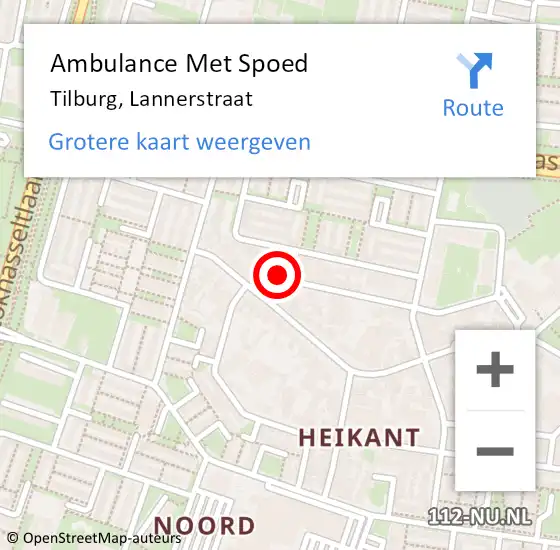 Locatie op kaart van de 112 melding: Ambulance Met Spoed Naar Tilburg, Lannerstraat op 20 september 2017 09:33