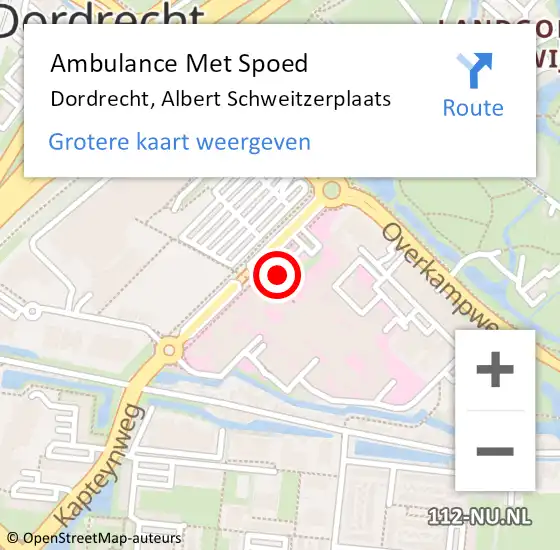 Locatie op kaart van de 112 melding: Ambulance Met Spoed Naar Dordrecht, Albert Schweitzerplaats op 20 september 2017 09:52