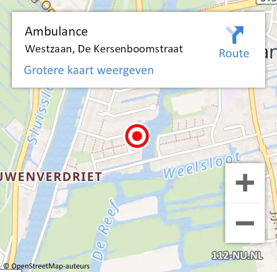 Locatie op kaart van de 112 melding: Ambulance Westzaan, De Kersenboomstraat op 20 september 2017 09:54