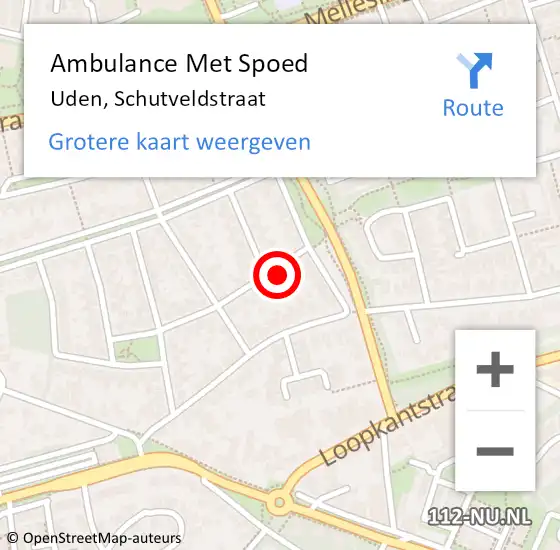 Locatie op kaart van de 112 melding: Ambulance Met Spoed Naar Uden, Schutveldstraat op 20 september 2017 09:57