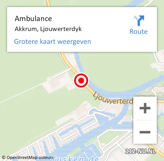 Locatie op kaart van de 112 melding: Ambulance Akkrum, Ljouwerterdyk op 20 september 2017 10:55