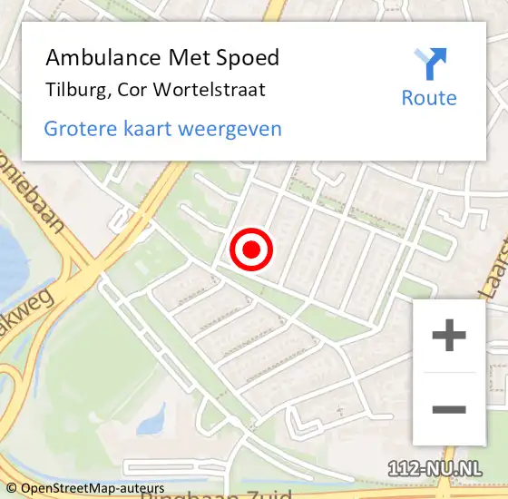 Locatie op kaart van de 112 melding: Ambulance Met Spoed Naar Tilburg, Cor Wortelstraat op 20 september 2017 12:41